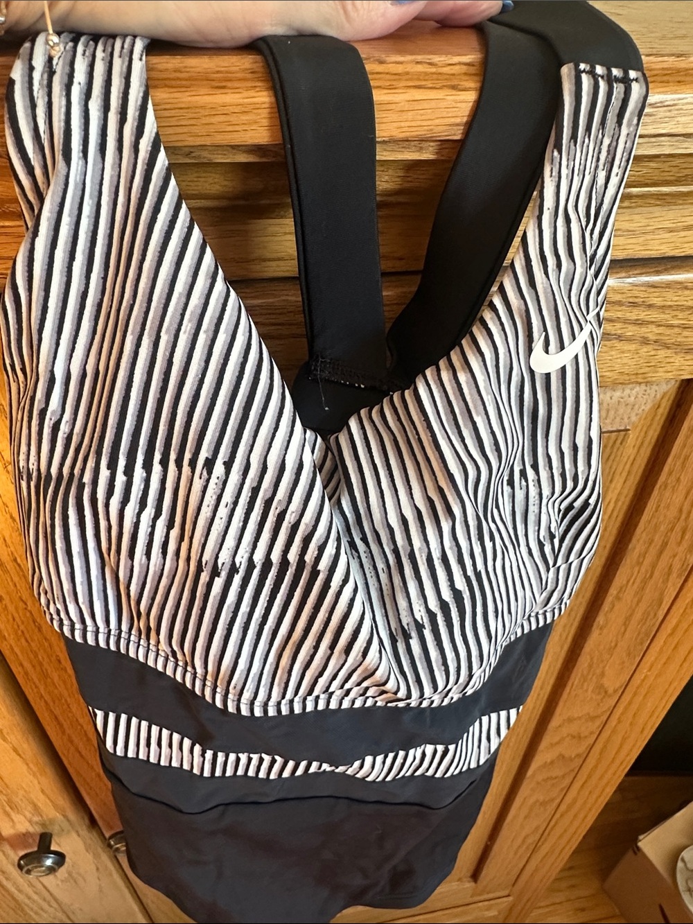 Nike Black and White Striped V-Neck Racerback Tank